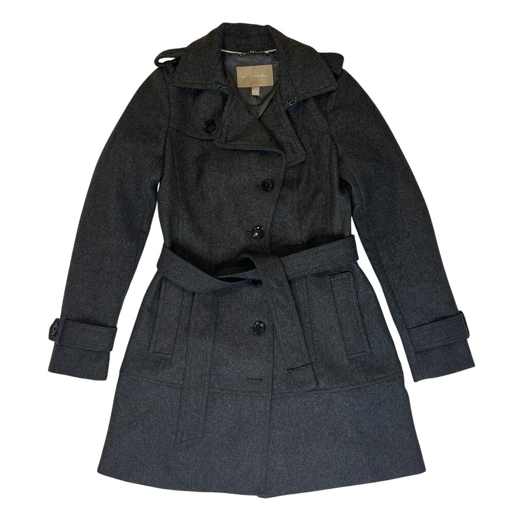 Banana Republic women's Grey Belted Wool Winter Coat Size 0 Size XS